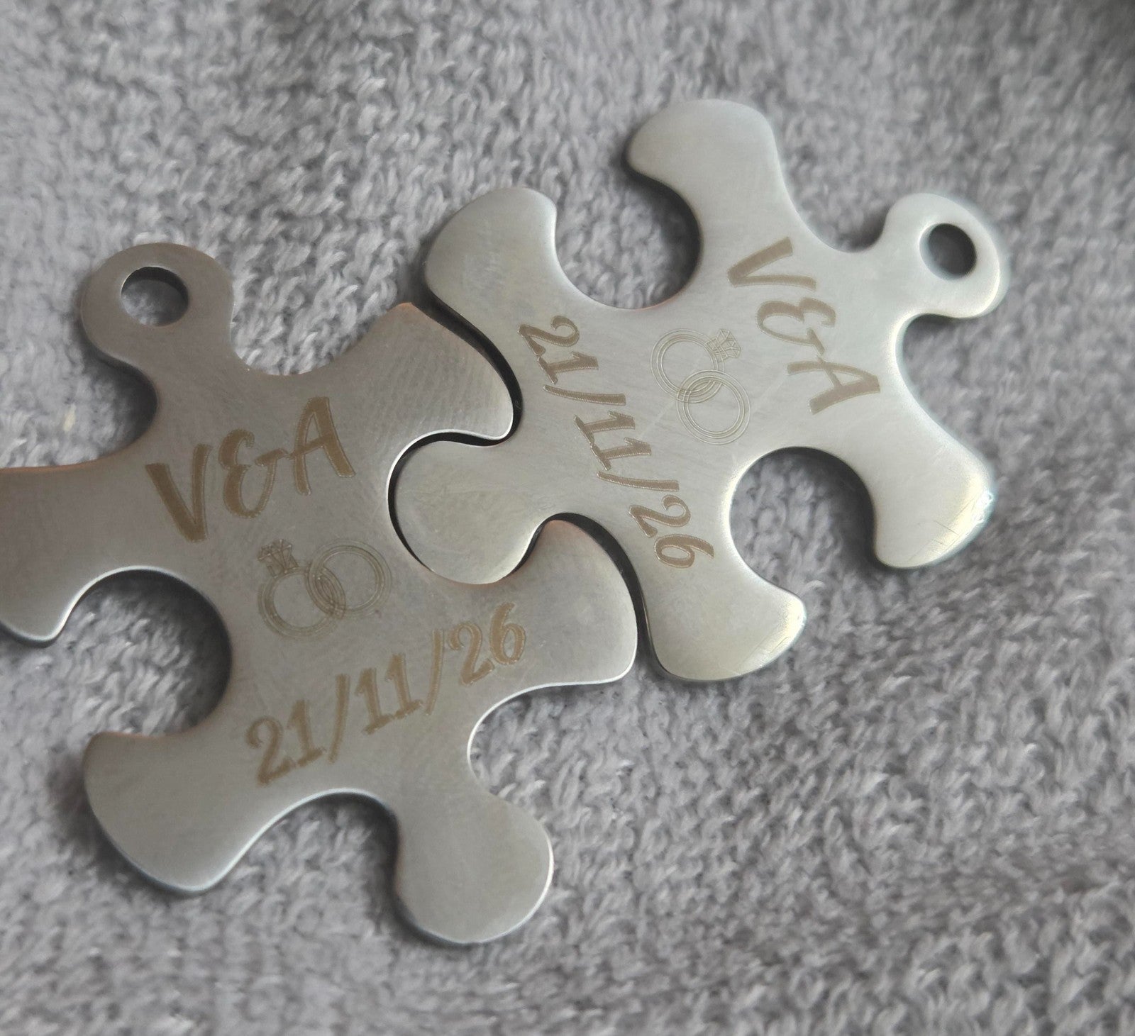 Custom Personalised Jigsaw Puzzle Love Keyring Wedding date, Valentines