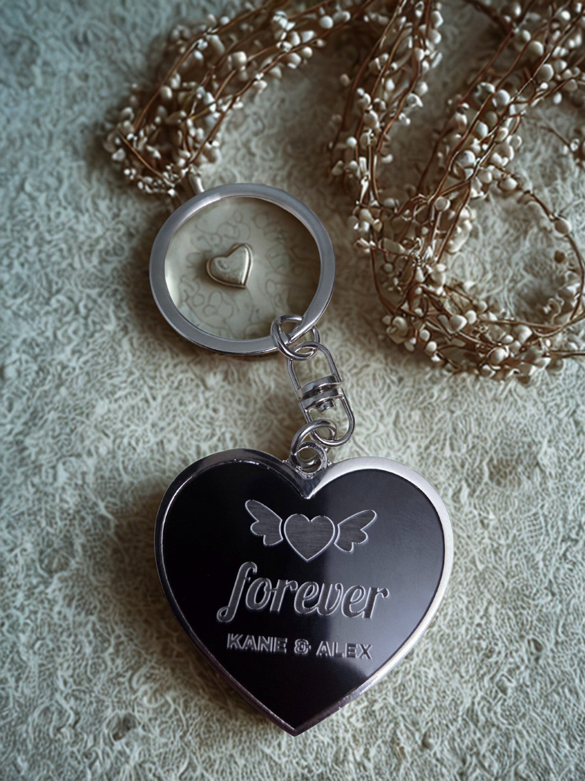 Personalised “Love” Laser-Engraved Metal Keyring