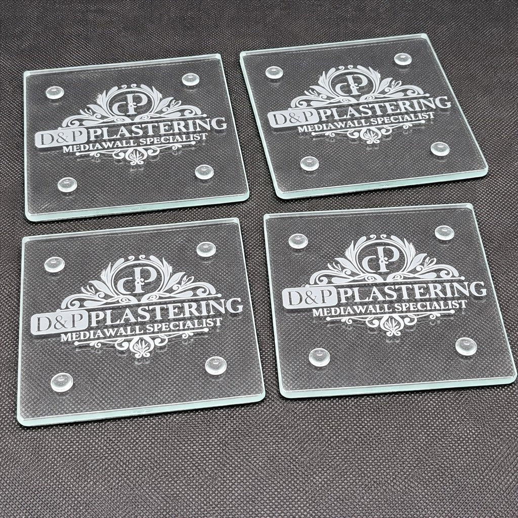 Personalised Engraved Glass Coaster – Any Logo or Name – Custom Gift – 10cm