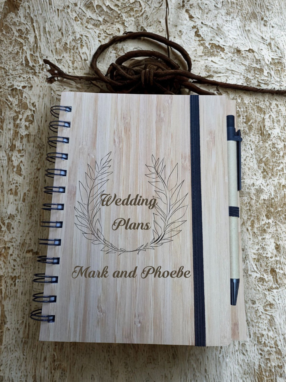 Personalised A5 wooden notepad and pen, Wedding Planning, Anniversary, Birthdays