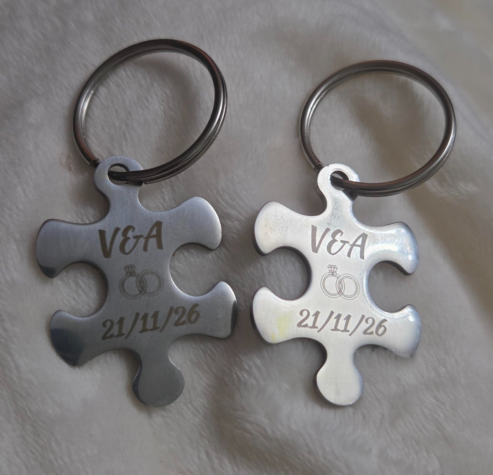Custom Personalised Jigsaw Puzzle Love Keyring Wedding date, Valentines
