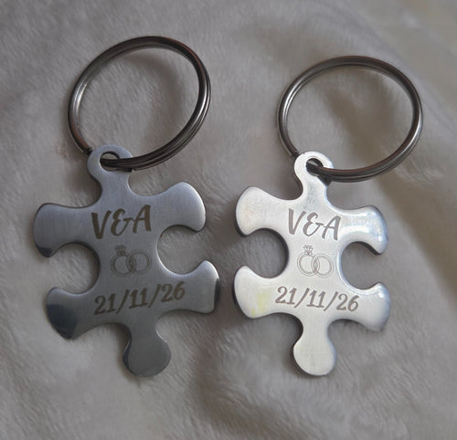 Custom Personalised Jigsaw Puzzle Love Keyring Wedding date, Valentines