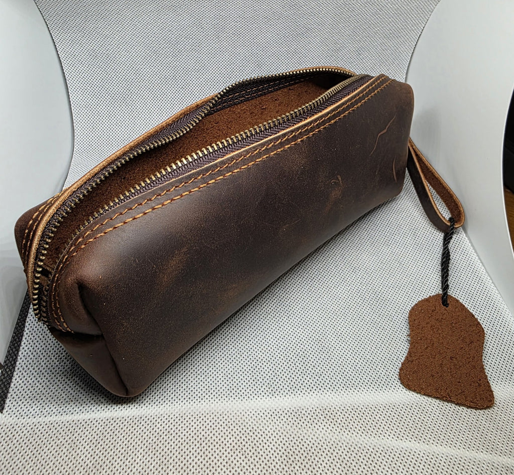 "Personalised Genuine Leather Wash Bag / Darts Accessory Case"