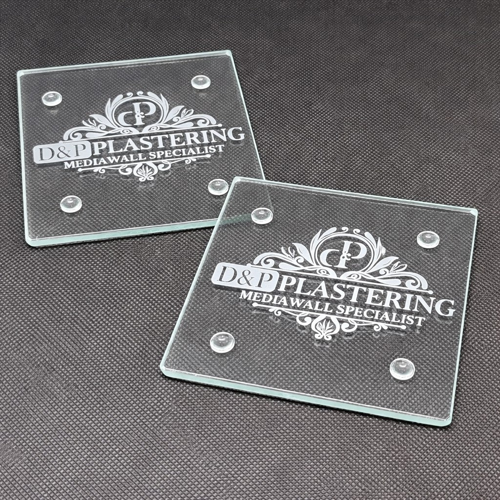 Personalised Engraved Glass Coaster – Any Logo or Name – Custom Gift – 10cm