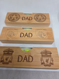 Personalised wooden spirit level and bottle opener, Dad, Mum, Football team