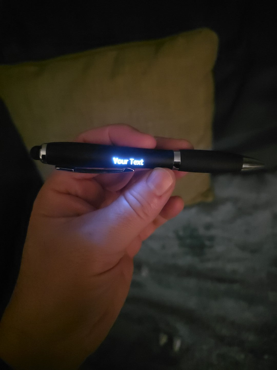 PERSONALISED Coloured LIGHT UP LED BALLPOINT PEN with STYLUS - any name / slogan
