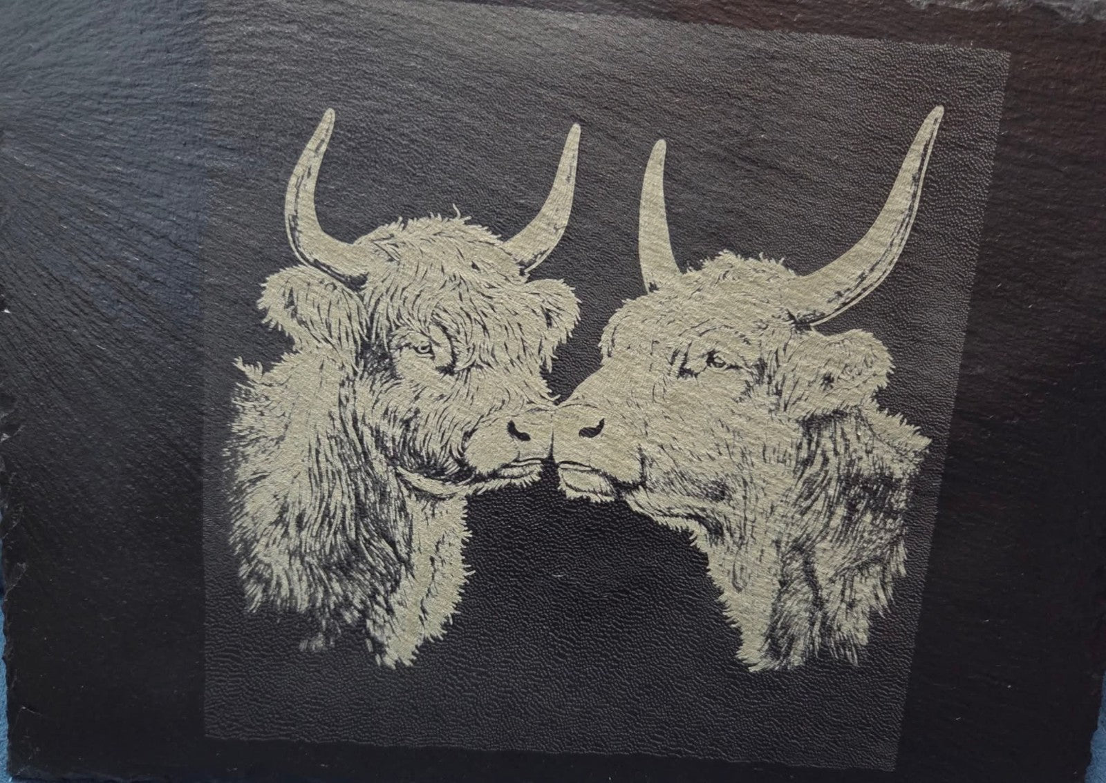 Hand-Lasered Highland Cow Slate Coasters Set of Four