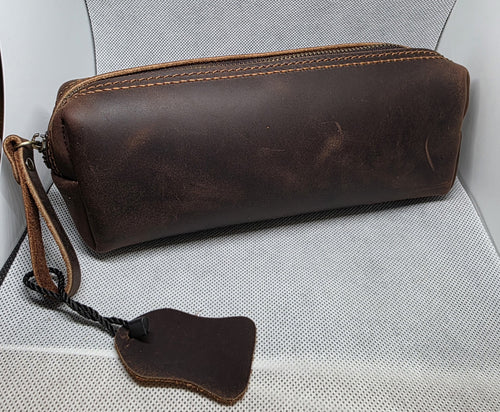 "Personalised Genuine Leather Wash Bag / Darts Accessory Case"