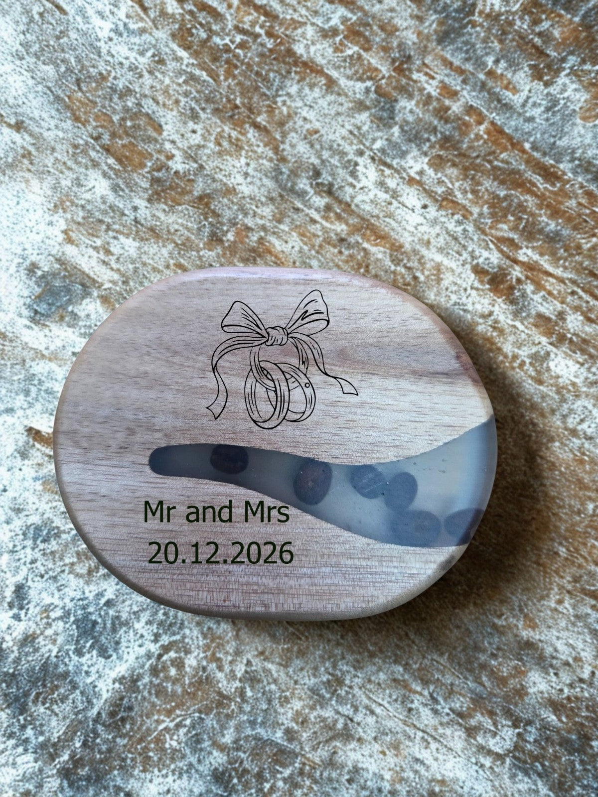 Personalised to any requirements resin/arcadia coaster, wedding, valentine, anni