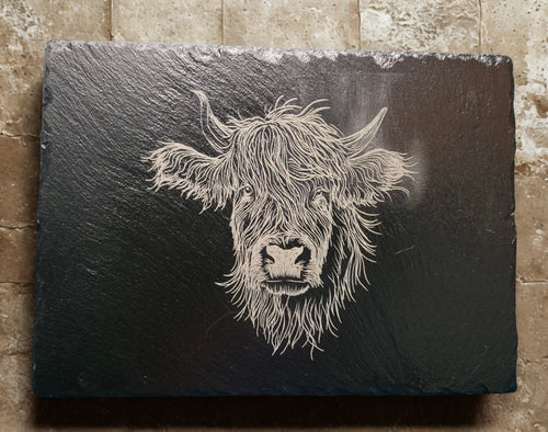 Hand-Lasered Highland Cow Slate Placemat